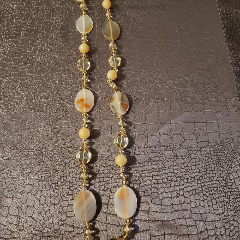 Stone and crystal opera length necklace